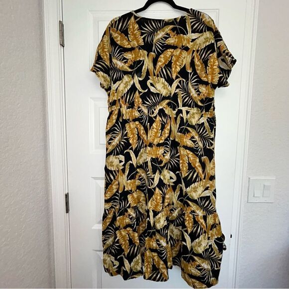 Wonderly Leaf Print 1/2 Button Front Ruffle Midi Dress - Picture 6 of 7
